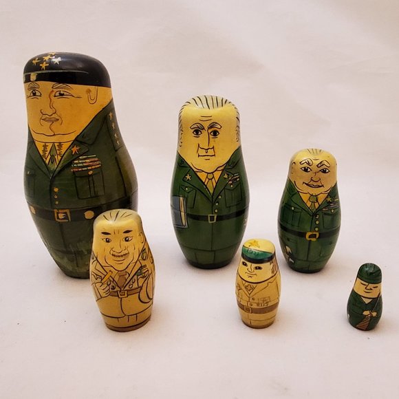 Vintage Military Theme Russian Nesting Dolls - Picture 1 of 13